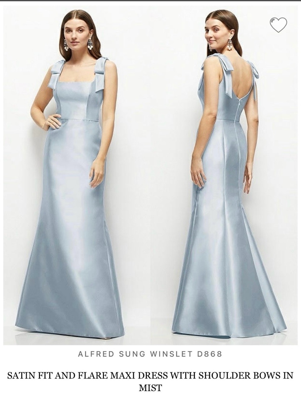 ALFRED SUNG Mist Blue Satin Maxi Dress with Shoulder Bows - Picture 1 of 8